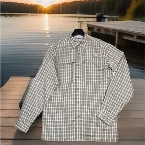 Habit Shirt Mens S/P Sharkskin Plaid Long Sleeve Vented Fish Finder 40 SPF L/SLV